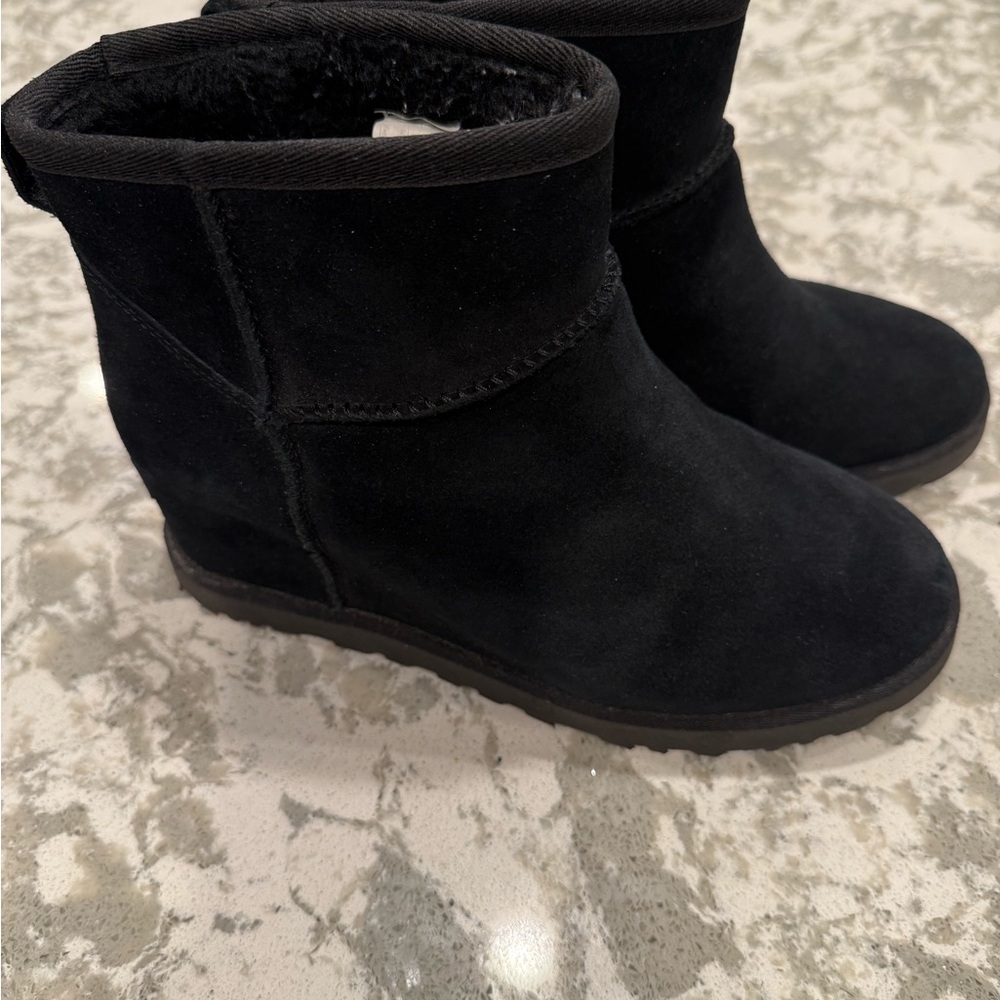 Rare UGG Black Suede Wedge Ankle Boots